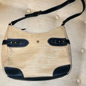 AIGNER ❤️ Straw & Black Leather Purse Handbag 11" x 9"